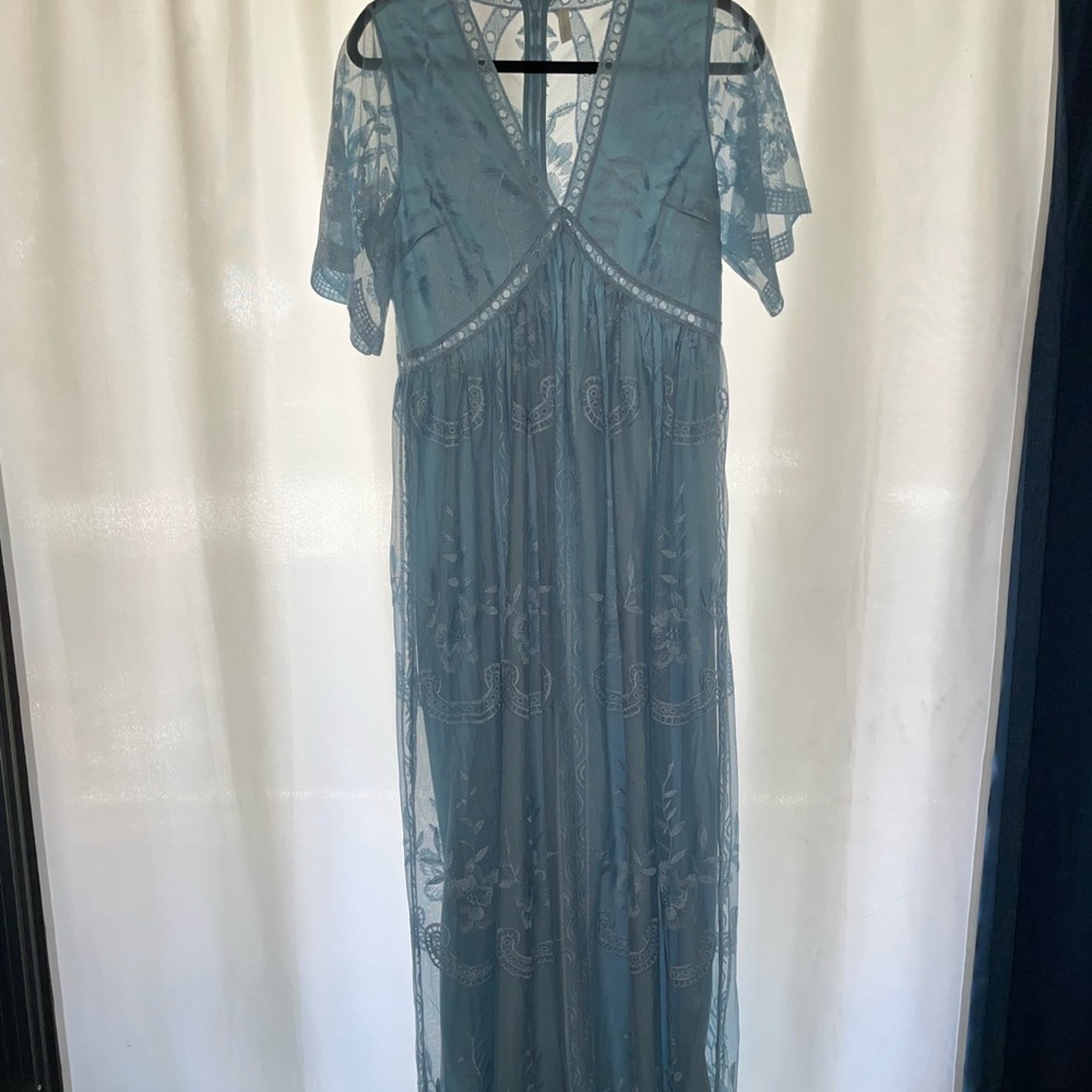 PinkBlush Light Blue Lace Mesh Overlay Maternity Maxi Dress Size M